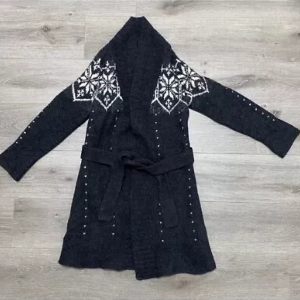 Neve Cardigan Womens XS Gray 100% Wool Sweater Belted Open Front Nordic